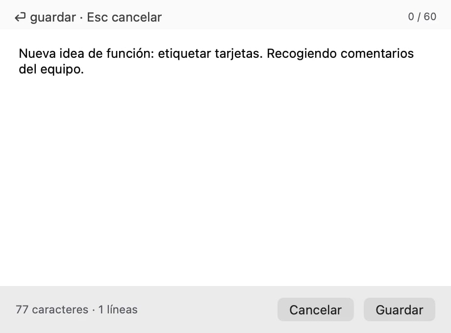 La ventana del editor de texto editando el contenido de una tarjeta en el sitio, con controles de Guardar y Cancelar.